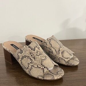 Kensie Snakeskin Mules - Cream and Brown
